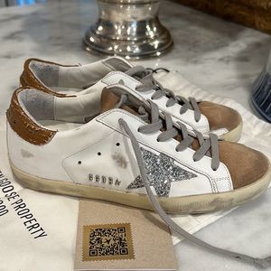 GOLDEN GOOSE 37 silver glitter suede sneakers shoes EUC